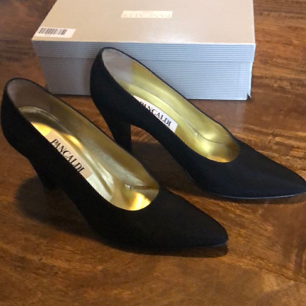 Vintage 90’s Pancaldi 1988 Arianna Black Fabric P8997 size 7.5B